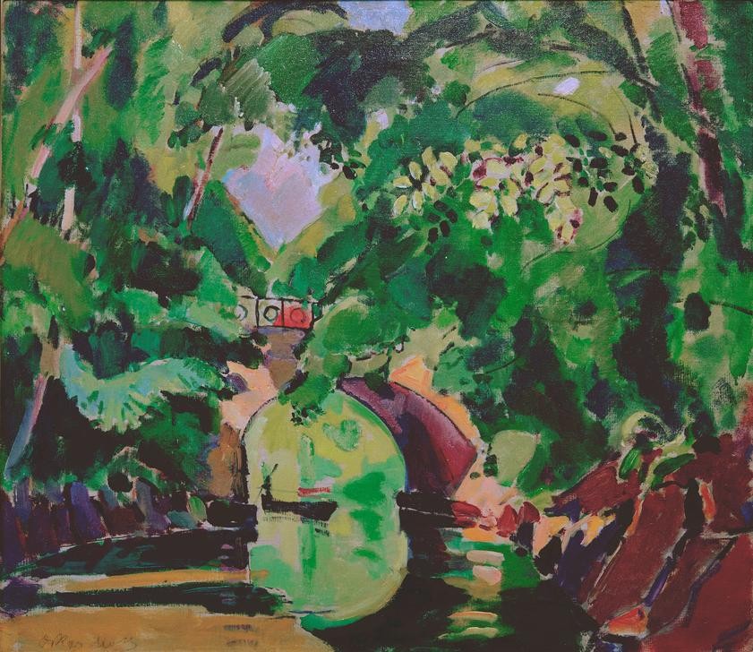 Oskar Moll, Königsalleebrücke (Brücke,Deutsche Kunst,Geographie,Landschaft,Wald,Bach,Topographie,)
