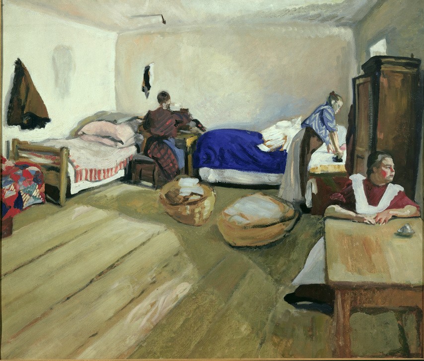 Nina Jakowlewna Simonowitsch-Jefimowa, Das Dienstmädchenzimmer (Zimmer, Kammer, Interieur, Dienstboten, Gesellschaft, Personal, Schlafzimmer, Realismus, Klassische Moderne, Wunschgröße, Wohnzimmer)