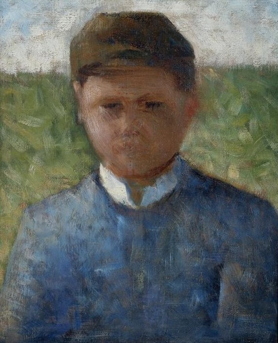 Georges Seurat, Petit paysan en bleu ou Le Jockey (Bauer (Landwirt),Dorfkind,Kind,Kunst,Mensch,Impressionismus,Portrait,Jockey,Französische Kunst,Knabe,Brustbild,Mütze)