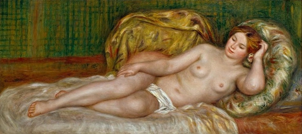 Pierre-Auguste Renoir, Grand nu (Erotik,Frau,Kunst,Impressionismus,Akt,Französische Kunst,Erotische Kunst,Junge Frau,Liegen,Ganzfigurig)