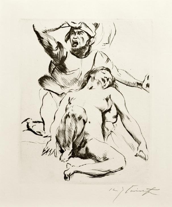 Lovis Corinth, Theseus und Ariadne II (Deutsche Kunst,Frau,Helm,Kunst,Mythologie,Rüstung (Schutzkleidung),Impressionismus,Akt,Portrait,Kopie,Schlafen (Schlaf),Griechisch-Römische Mythologie,Harnisch)