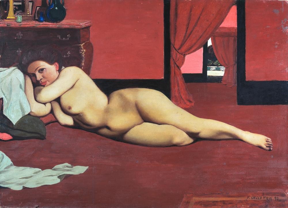 Felix Vallotton, Akt im roten Salon (Frau,Kunst,Akt,Französische Kunst,Erotische Kunst,Schweizerische Kunst,Nabis,Liegen,Ganzfigurig)