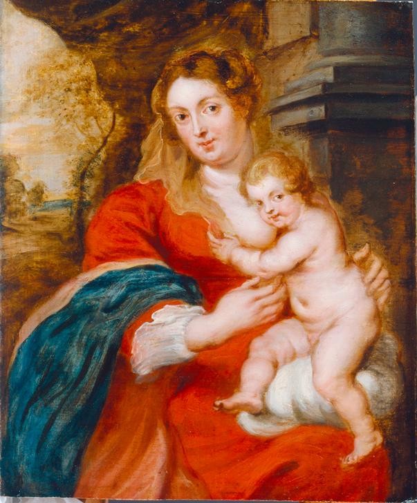 Peter Paul Rubens, Maria mit Kind (Christentum,Flämische Kunst,Kunst,Landschaft,Barock,Maria Mit Kind,Neues Testament,Bibel,Niederländische Kunst,Jesusknabe,Maria Lactans,Familienähnlichkeit)