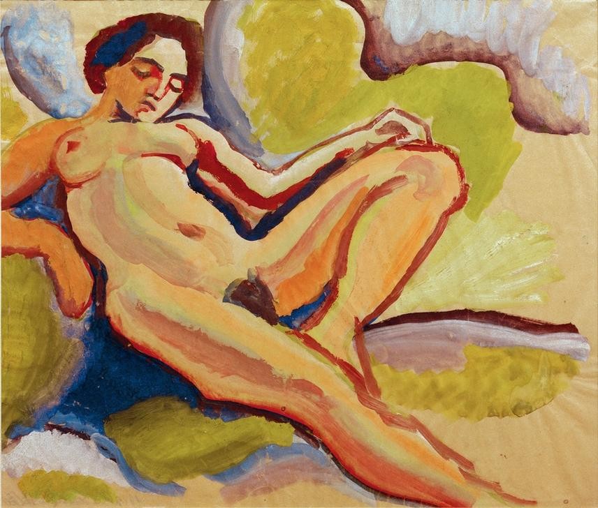 August Macke, Liegender weiblicher Akt (Deutsche Kunst,Frau,Akt,Ehefrau Von Berühmten,Expressionismus,Künstlerfrau,Der Blaue Reiter,Liegen)