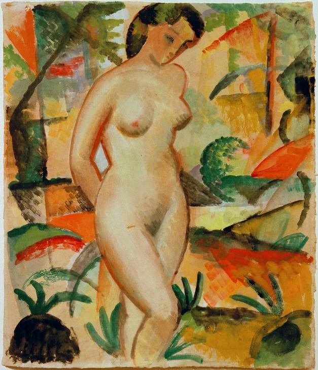 August Macke, Akt, stehend (Deutsche Kunst,Frau,Akt,Expressionismus,Der Blaue Reiter,Im Freien (Allgemein))
