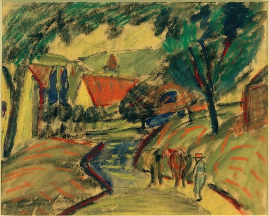 August Macke, Dorfstraße in Kandern II (Deutsche Kunst,Dorfstrasse,Dorf,Landschaft,Strasse (Allgemein),Expressionismus,Der Blaue Reiter)