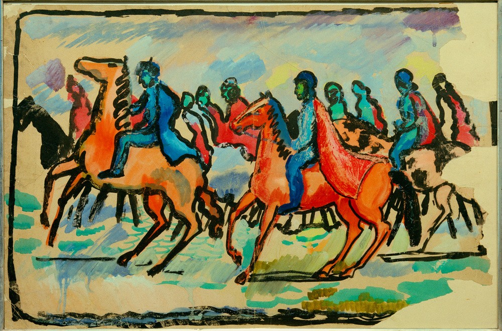 August Macke, Reiter (Deutsche Kunst,Pferd (Tier),Freizeit,Reiter,Expressionismus,Reise,Der Blaue Reiter,Reiten)