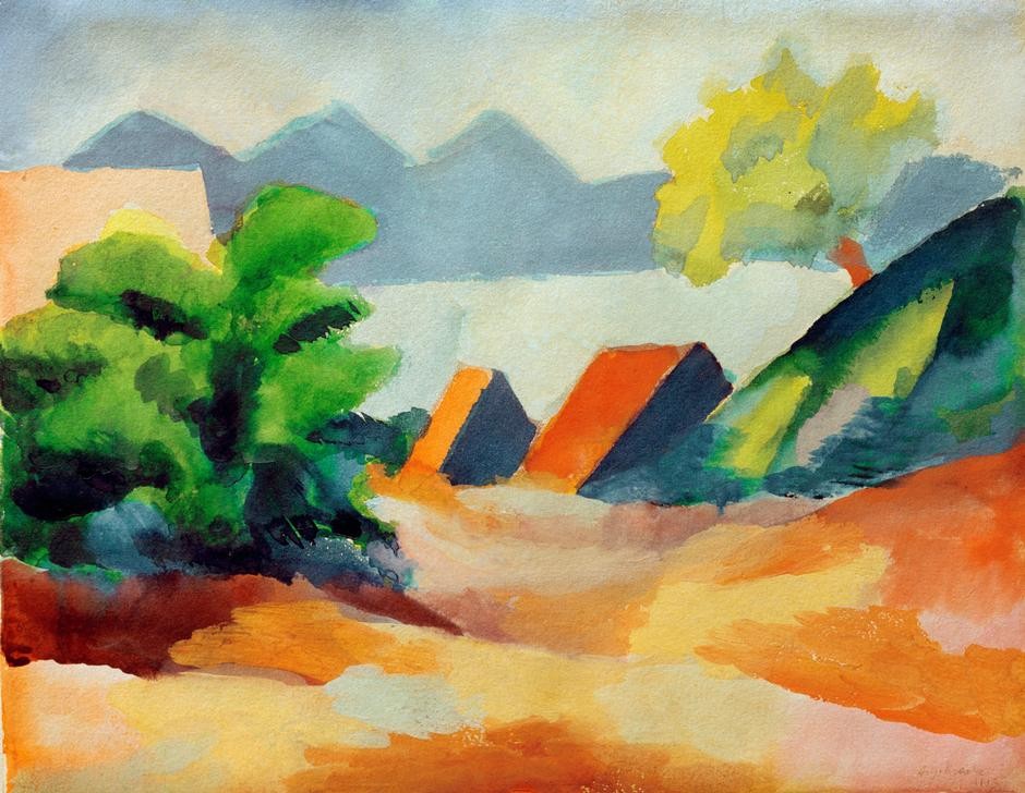August Macke, Am Thuner See I (Deutsche Kunst,Gebirge,Landschaft,See,Expressionismus,Der Blaue Reiter)