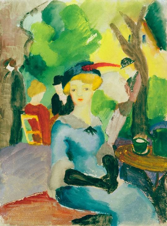 August Macke, Figuren im Park (Ausflugslokal,Deutsche Kunst,Frau,Garten Und Park,Gastronomie,Kaffee,Menschen Im Park,Portrait,Expressionismus,Der Blaue Reiter,Im Freien (Allgemein))