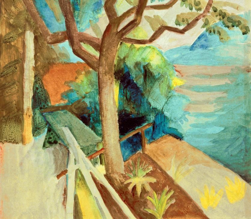 August Macke, Nach Sonnenuntergang am See (Deutsche Kunst,Landschaft,Abend,See,Expressionismus,Der Blaue Reiter,Ufer)