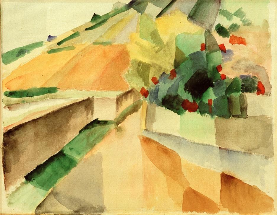 August Macke, Weinberge am Murtensee (Deutsche Kunst,Landschaft,Expressionismus,Der Blaue Reiter,Weinberg,Abstraktion)