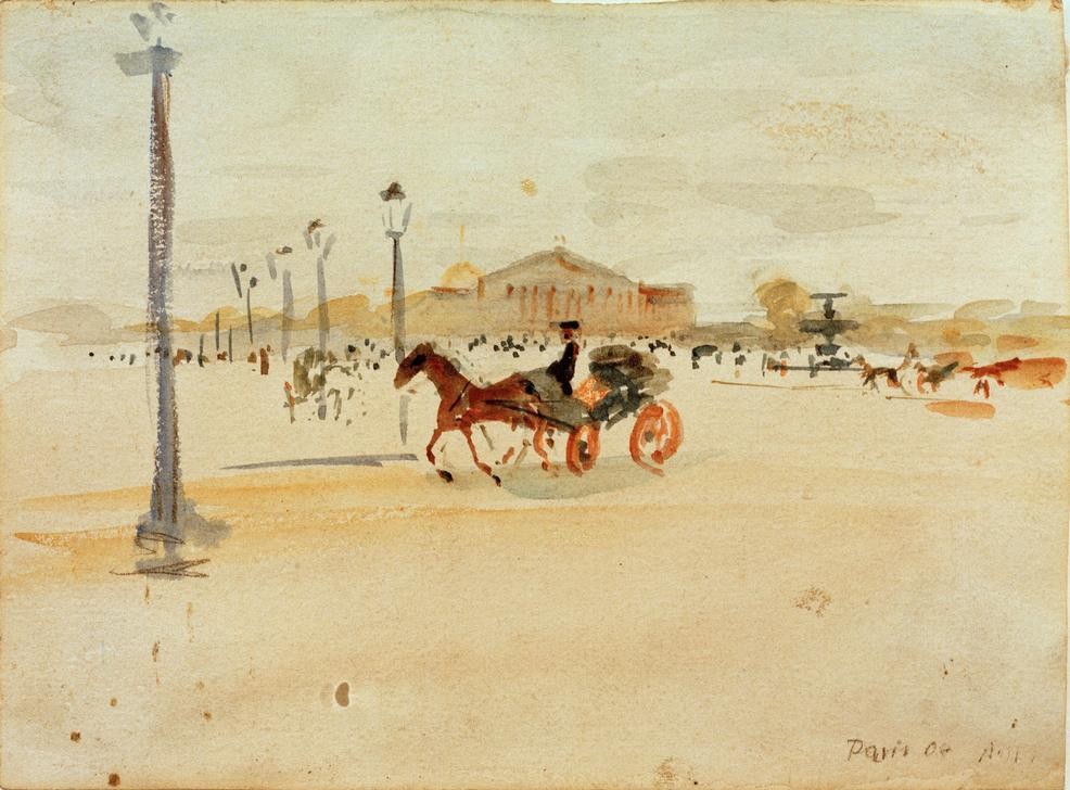 August Macke, Place de la Concorde in Paris (Deutsche Kunst,Geographie,Kutsche,Strassenlaterne,Expressionismus,Der Blaue Reiter,Einspänner,Topographie)