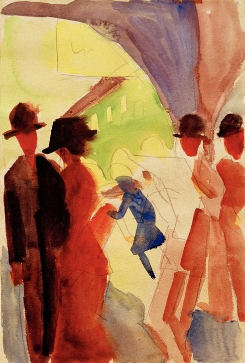 August Macke, Unter den Lauben in Thun I (Deutsche Kunst,Strassenszene,Szene,Verkehr,Expressionismus,Der Blaue Reiter,Fussgänger)