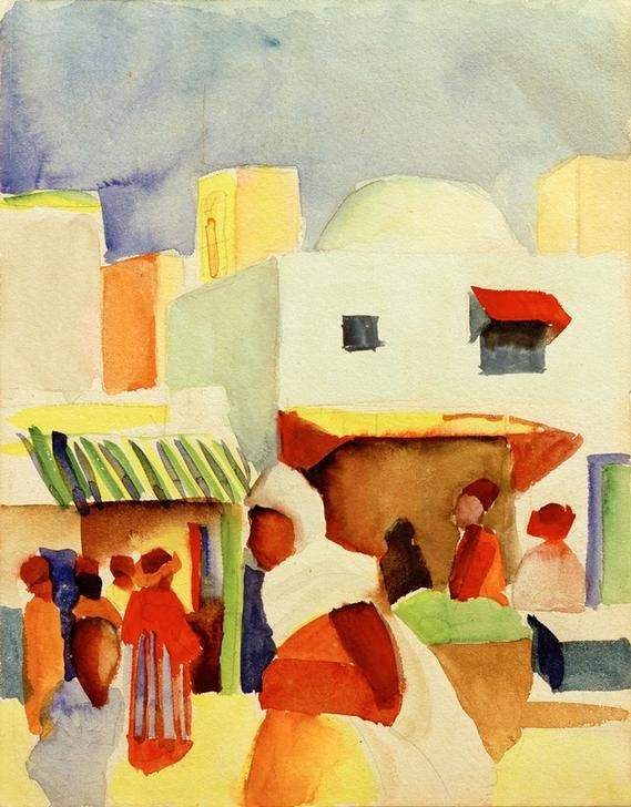 August Macke, Markt in Tunis I (Deutsche Kunst,Handel,Kunst,Markt,Marktplatz,Mensch,Strassenszene,Szene,Völkerkunde,Orientalismus,Expressionismus,Der Blaue Reiter,Exotik,Farbigkeit,Land Und Leute,Die Tunisreise)