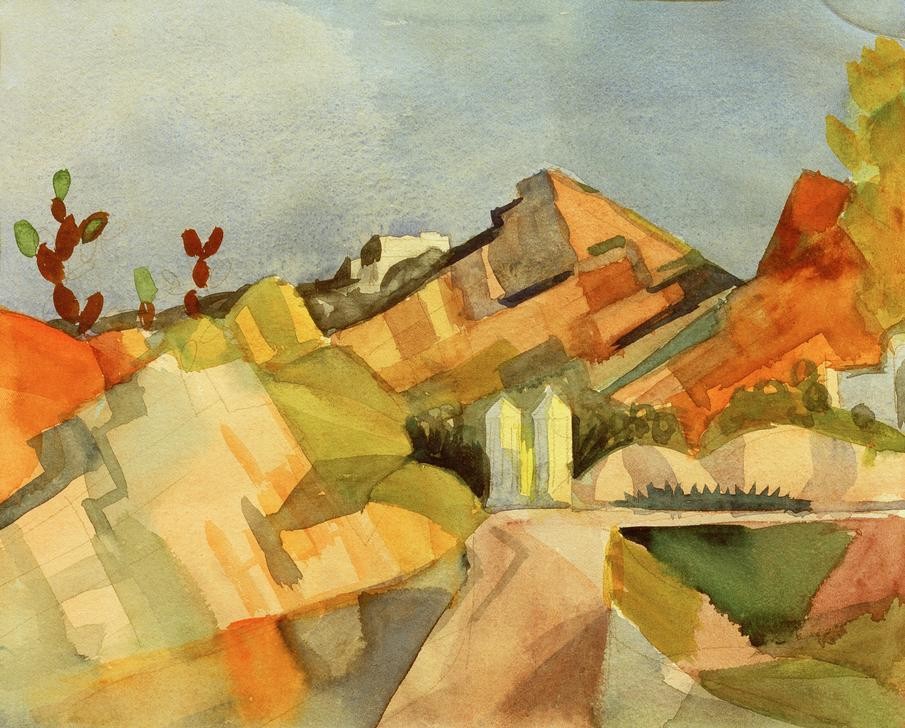 August Macke, Felsige Landschaft (Deutsche Kunst,Kaktus,Kunst,Landschaft,Expressionismus,Der Blaue Reiter,Felsen,Die Tunisreise)