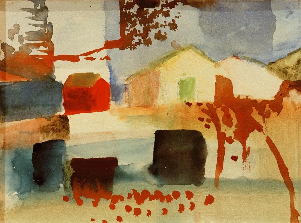 August Macke, Häuser (Deutsche Kunst,Haus,Landschaft,Expressionismus,Der Blaue Reiter,Architekturdarstellung)