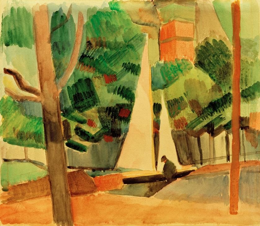 August Macke, Hilterfingen am Thuner See (Deutsche Kunst,Kunst,Landschaft,Segelboot,See,Expressionismus,Der Blaue Reiter)