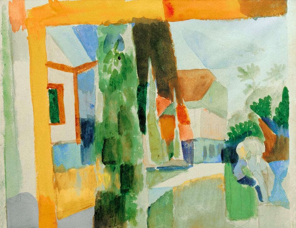August Macke, Unser Garten am See 4 (Deutsche Kunst,Landschaft,Expressionismus,Hausgarten,Der Blaue Reiter,Garten)