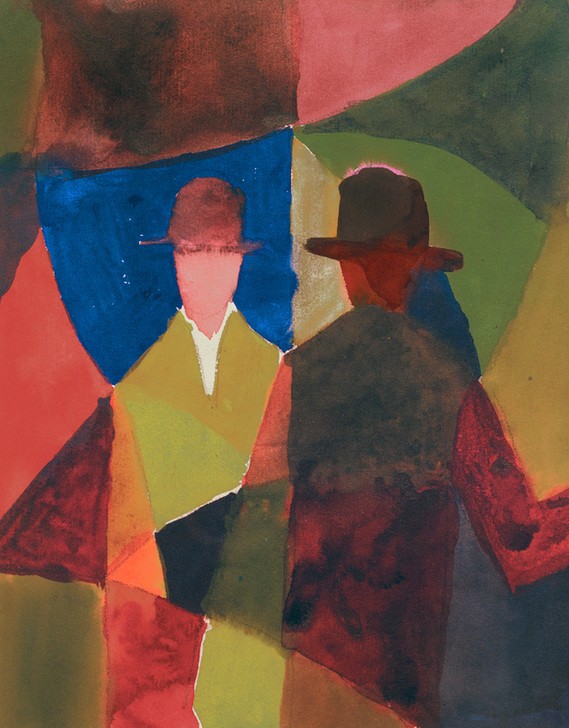 August Macke, Spiegelbild im Schaufenster (Deutsche Kunst,Mann,Mensch,Optik,Schaufenster,Doppelgänger,Spiegelung,Expressionismus,Der Blaue Reiter,Fussgänger,Spiegelbild,Einkaufsbummel,Passant)