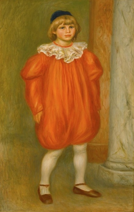 Pierre-Auguste Renoir, Claude Renoir en clown (Kind,Mensch,Rollenbild,Impressionismus,Portrait,Clown,Pierrot,Französische Kunst,Hofnarr,Knabe,Kleidung (Allgemein),Rüschen,Karneval,Verkleidung)