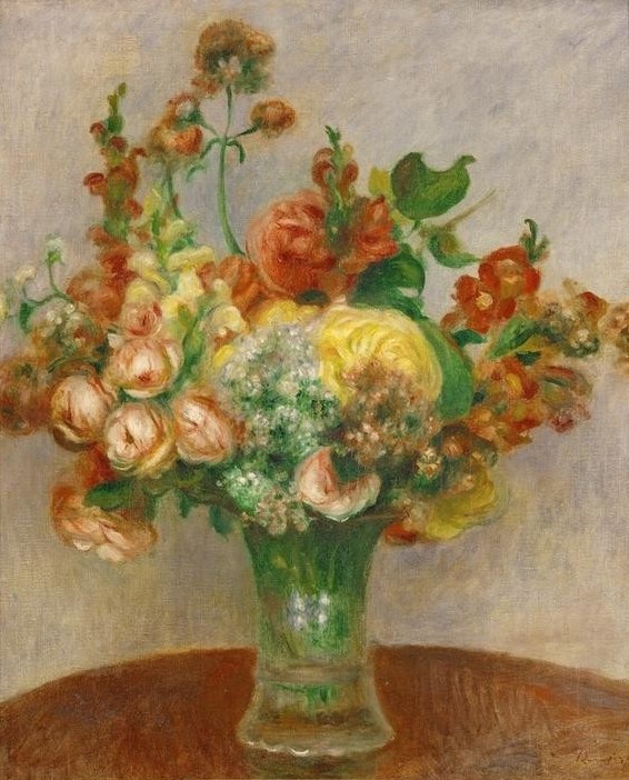 Pierre-Auguste Renoir, Fleurs dans un vase (Kunst,Impressionismus,Stillleben,Blumenstrauss,Vase,Französische Kunst,Gefäss,Blume,Blumentopf)