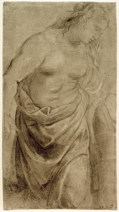 Peter Paul Rubens, Studie einer stehenden Frau, nach rechts gewandt (Flämische Kunst,Frau,Barock,Akt,Niederländische Kunst,Halbakt)