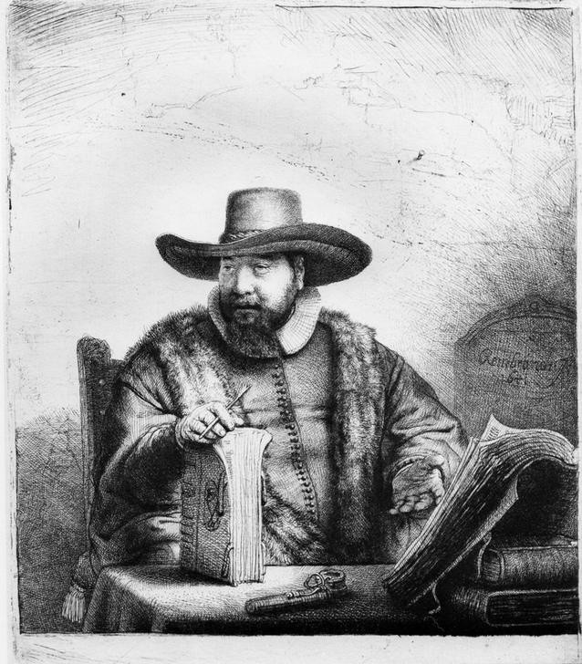Rembrandt Harmenszoon van Rijn, Porträt des Predigers Cornelis Claesz. Anslo (Buch,Herrenhut,Mann,Mensch,Prediger,Barock,Portrait,Niederländische Kunst,Holländische Kunst,Mennoniten,Sitzen)