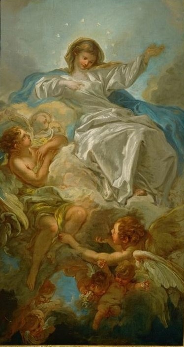 Francois Boucher, Mariä Himmelfahrt (Christentum,Engel,Religion,Rokoko,Maria Mit Kind,Neues Testament,Bibel,Mariä Himmelfahrt,Jungfrau,Marienleben,Bozzetto,Französische Kunst)