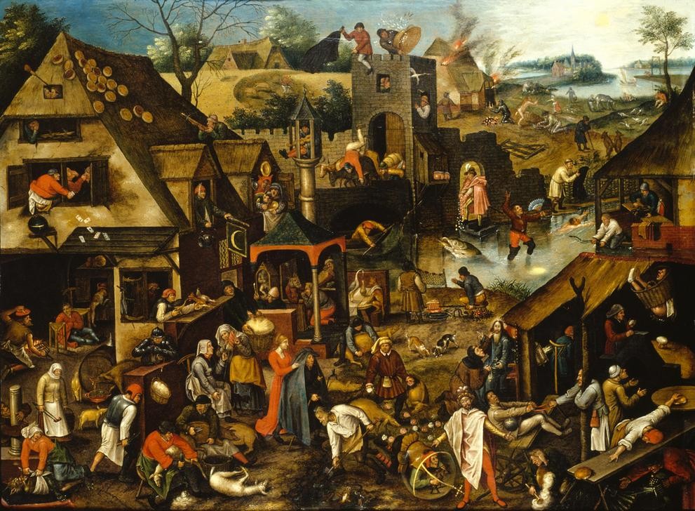 Pieter Brueghel der Jüngere, Ländliche Sprchwörter (Bauer (Landwirt),Dorf,Flämische Kunst,Frau,Kunst,Mann,Mensch,Sprichwort,Barock,Niederländische Kunst,Landleben,Landbevölkerung,Bauernregel,Symbolik)