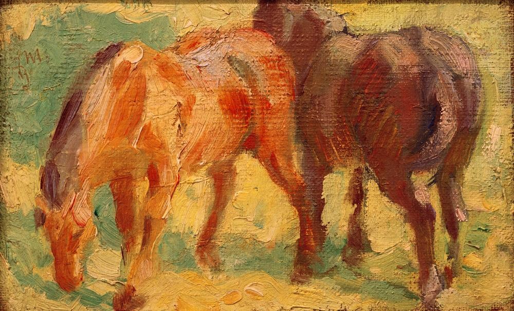 Franz Marc, Kleines Pferdebild (Deutsche Kunst,Pferd (Tier),Weide,Zoologie,Impressionismus,Fressen)