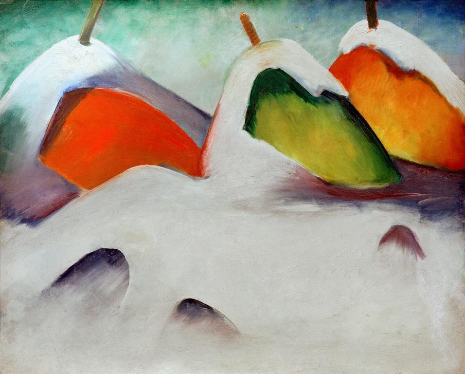 Franz Marc, Hocken im Schnee (Deutsche Kunst,Landschaft,Winter,Schnee,Heu,Expressionismus,Der Blaue Reiter,Heuschober)