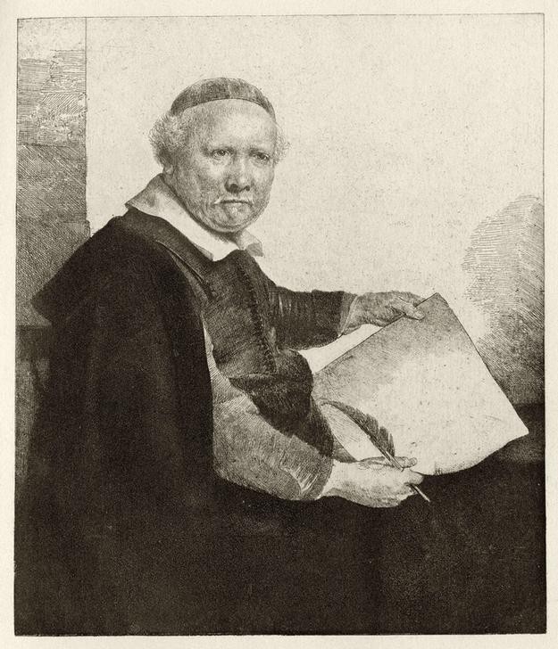 Rembrandt Harmenszoon van Rijn, Der große Coppenol (Mann,Mensch,Schreiber,Barock,Portrait,Niederländische Kunst,Holländische Kunst)