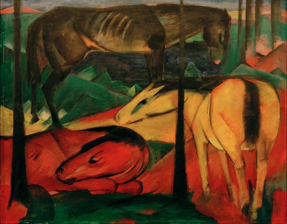 Franz Marc, Die drei Pferde (Deutsche Kunst,Pferd (Tier),Zoologie,Expressionismus,Der Blaue Reiter)