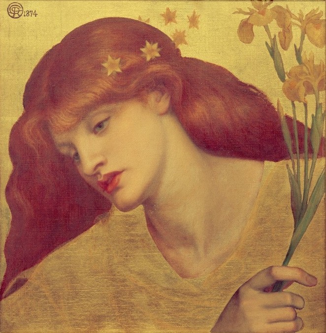 Dante Gabriel Rossetti, Sancta Lilias (Frau,Mensch,Schönheit,Portrait,Englische Kunst,Langes Haar,Kopf,Unvollendet)