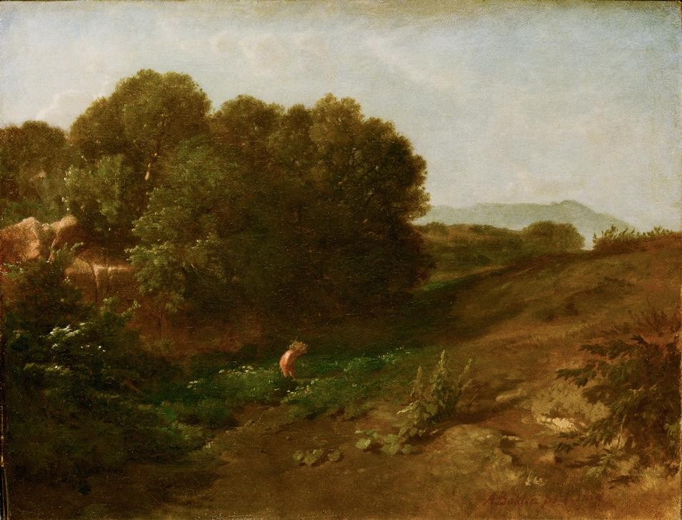 Arnold Böcklin, Campagna-Landschaft (Landschaft, Landschaftsmalerei, Idylle, Bach, Sommer, spielendes Kind, Wunschgröße, Wohnzimmer, Klassiker, bunt)