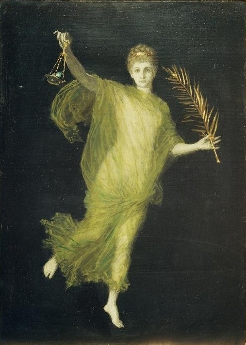 Arnold Böcklin, Die Hoffnung (Allegorie, Tugend, Hoffnung, Personifizierung, Schweben, Palmzweig, Öllampe, Morallehre, Symbolismus, Wunschgröße, Klassiker, Wohnzimmer, bunt)