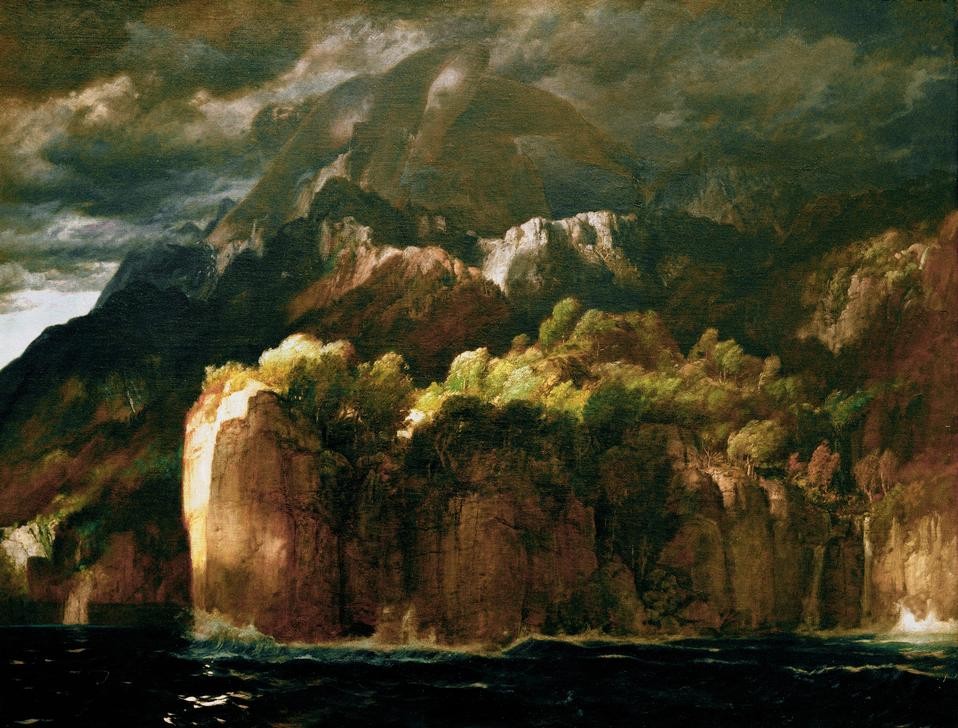 Arnold Böcklin, Prometheus (Gebirge, Landschaft, Klippen, Felsen, schroff, Mythologie, Strafe, Folter, Leber, Götter, Symbolismus, Wunschgröße, Klassiker, Wohnzimmer, bunt)
