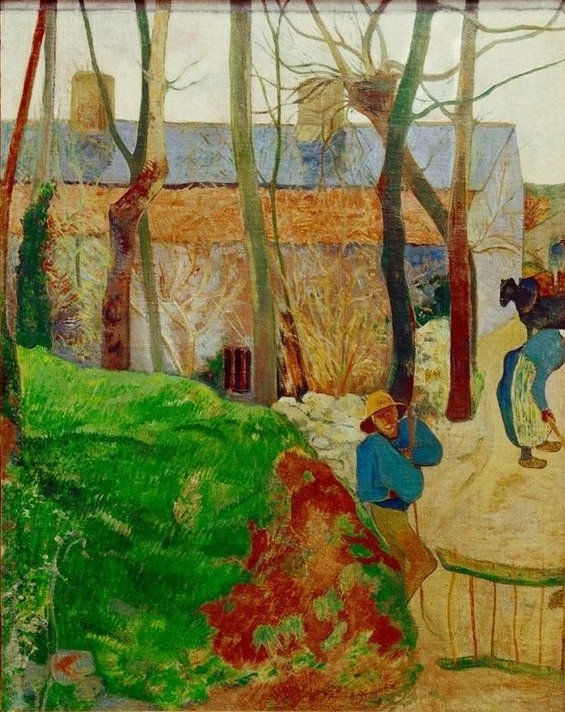 Paul Gauguin, Häuser in Le Pouldu (Arbeit,Architektur,Bauer (Landwirt),Bauernhaus,Bauernhof,Dorf,Haus,Volkskunde,Impressionismus,Französische Kunst,Landleben,Nabis,Land Und Leute,Landwirtschaft)