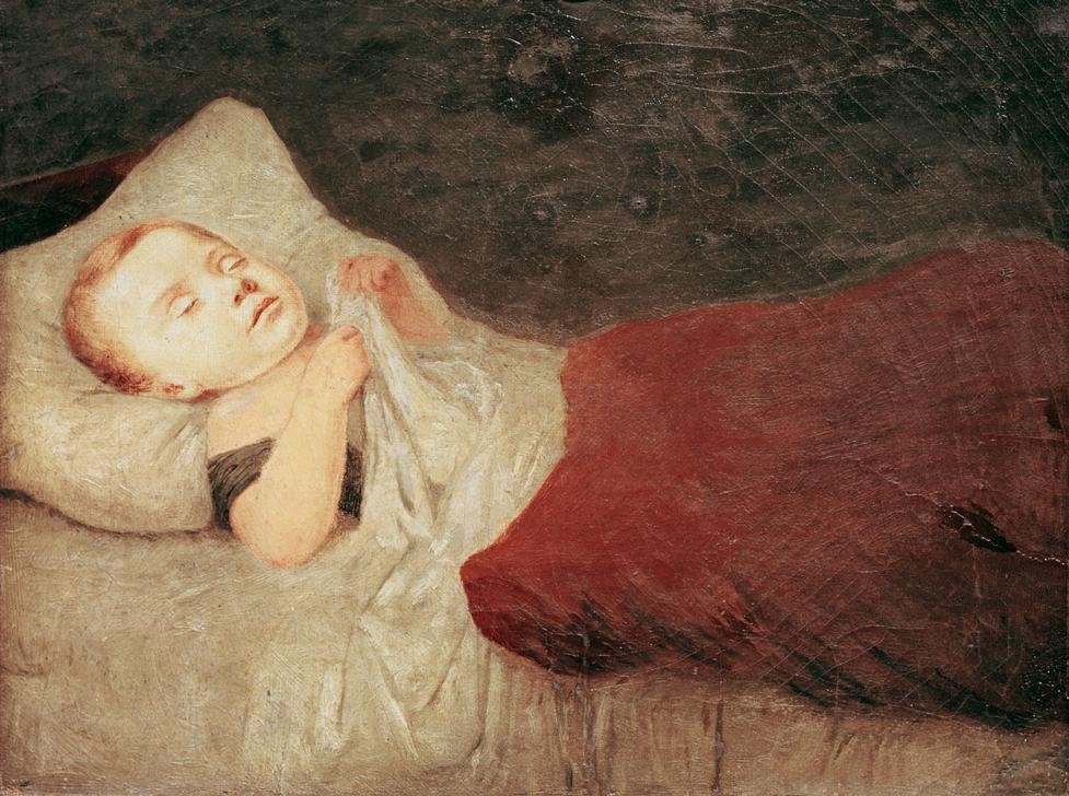 Arnold Böcklin, Schlafendes Kind (Schlaf,schlafendes Kind, Kind, Portrait, Menschen, Wunschgröße, Klassiker, Schlafzimmer, Wohnzimmer, bunt)