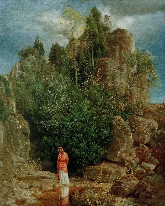 Arnold Böcklin, Einsamkeit (Deutsche Kunst,Frau,Landschaft,Spaziergang,Einsamkeit,Felsen,Schweizerische Kunst,Frauenleben,Ideale Landschaft,Deutschrömer,Griechisch-Römische Mythologie)