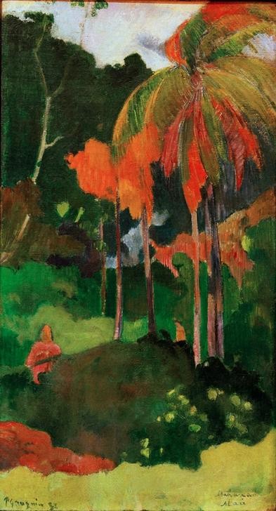 Paul Gauguin, Mahana maa I (Landschaft,Palme,Baum,Französische Kunst,Exotik)