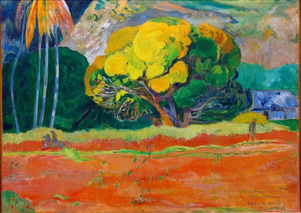 Paul Gauguin, Fatata te Moua (Botanik,Gebirge,Landschaft,Baum,Ebene,Französische Kunst,Exotik,Synthetismus)