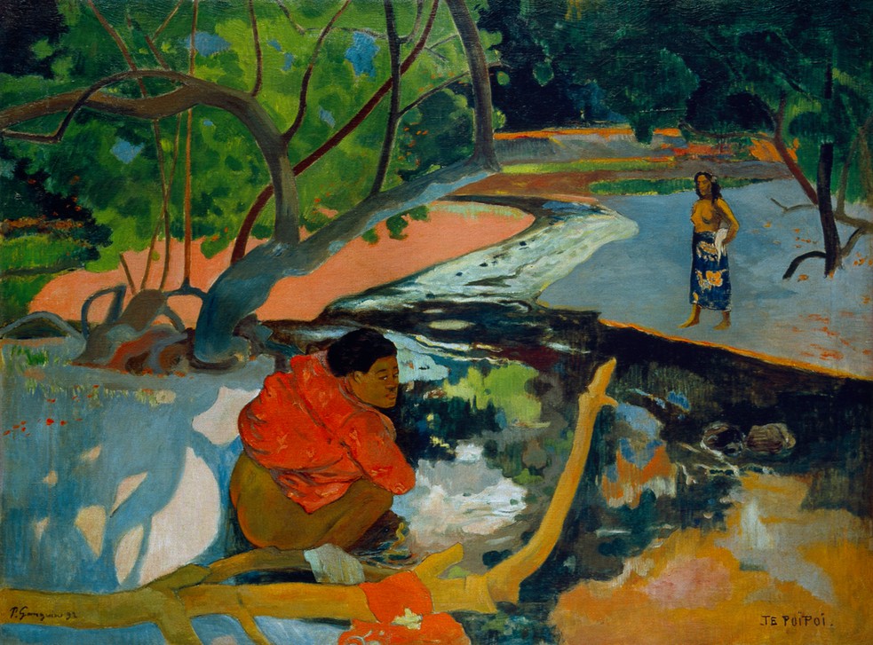 Paul Gauguin, Te poi poi (Körperpflege,Bad,Frau,Landschaft,Mann,Völkerkunde,Naturvölker,Französische Kunst,Harmonie,Exotik,Naturverbundenheit,Land Und Leute)