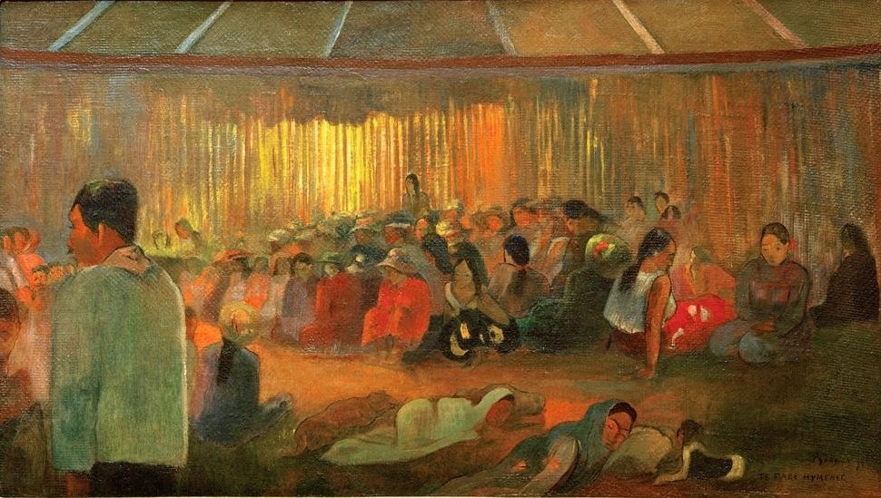 Paul Gauguin, Te fare hymenee (Kult,Völkerkunde,Hütte,Naturvölker,Französische Kunst,Exotik,Land Und Leute,Versammlung)