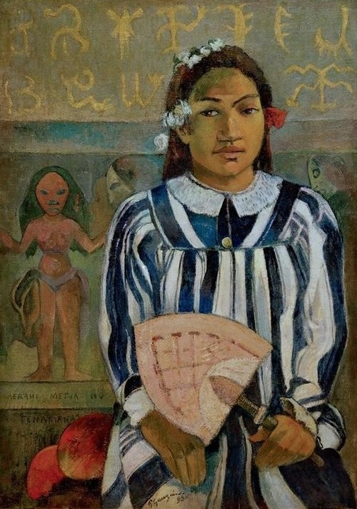 Paul Gauguin, Merahi metua no Tehamana (Fächer,Frau,Völkerkunde,Portrait,Französische Kunst,Kleid,Exotik,Streifen,Land Und Leute)