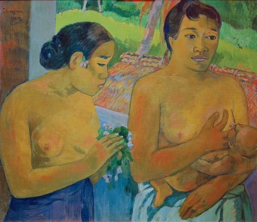 Paul Gauguin, Das Opfer (Baby,Frau,Mutter Und Kind,Völkerkunde,Stillen,Naturvölker,Mutter,Französische Kunst,Halbakt,Exotik,Frauenleben,Jahrhundertwende,Junge Frau,Synthetismus,Land Und Leute)