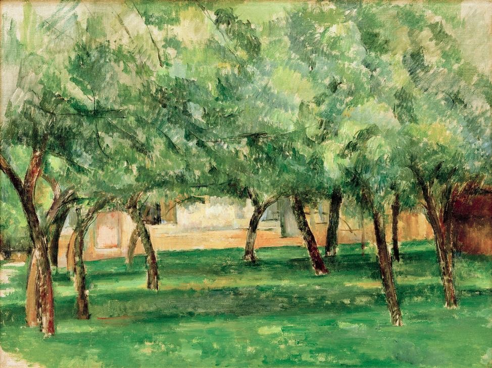 Paul Cézanne, Le clos normand (Bauernhaus,Bauernhof,Garten Und Park,Kunst,Landschaft,Obstgarten,Impressionismus,Baum,Wiese,Französische Kunst,Obstbaum,Garten)