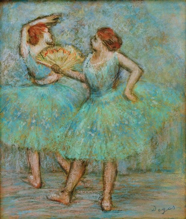 Edgar Degas, Deux danseuses (Ballett,Fächer,Frau,Kunst,Musik,Tänzerin,Tanz,Impressionismus,Französische Kunst,Pas De Deux,Ballerina,Jahrhundertwende,Attitüde,Signatur)