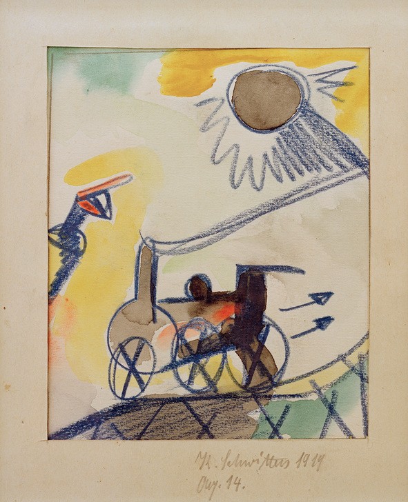 Kurt Schwitters, Aq. 14 (Lokomotive rückwärts) (Eisenbahn,Lokomotive,Verkehr,Dampflokomotive)