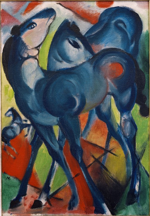 Franz Marc, Die blauen Fohlen  (Pferde, Fohlen, blaue Fohlen, Freiheit, klassische Moderne, Expressionismus, Wohnzimmer, Treppenhaus, Wunschgröße)